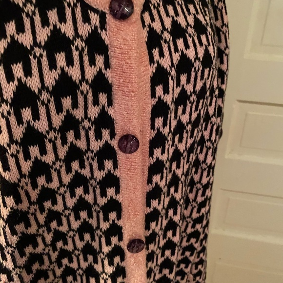 Vintage Storybook Knits pink and black house pattern checkered cardigan sweater - Picture 6 of 6